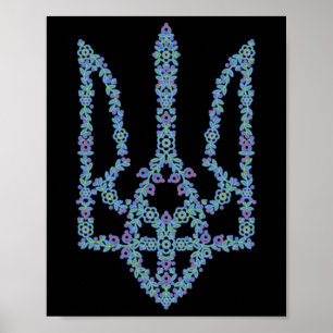 Affiche Ukraine Tryzub Fleur Ukrainienne Mode Triden