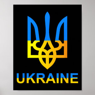 Affiche Ukraine Tryzub Trident Gras Style de drapeau moder