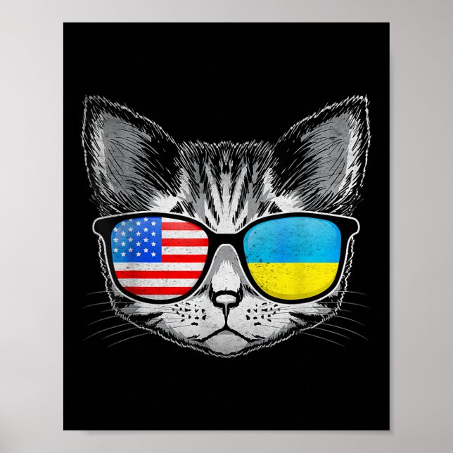 Affiche Ukraine Us Drapeau Racines Cat Ukraine Américain (Devant)