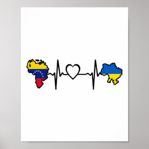 Affiche Ukraine Venezuela Drapeau Ukrainien Vénézuélien Cœ