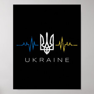Affiche Ukrainian Tryzub Flag Heartbeat - Trident d'Ukrain