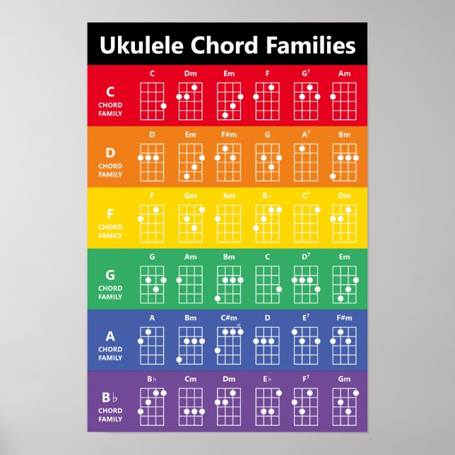 Affiche Ukulele Chord Families Rainbow/White Fun Référence (Devant)