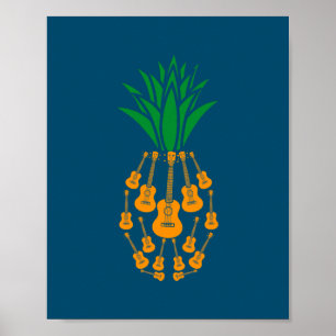 Affiche Ukulele Guitar Hawaii Musique Ananas Fruit Uke