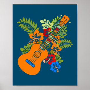 Affiche Ukulele Guitare Hawaii Musique Plantes Nature Uke