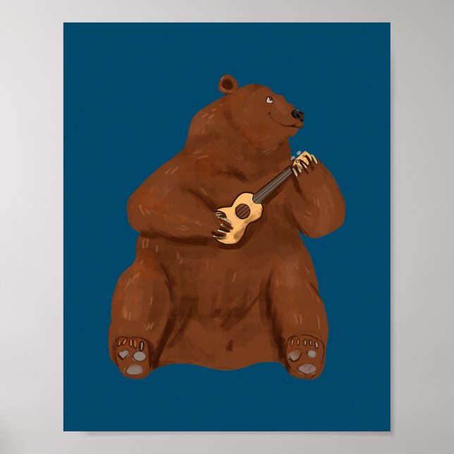 Affiche Ukulele Lecteur Ours Guitare Hawaii Musique Uke (Devant)
