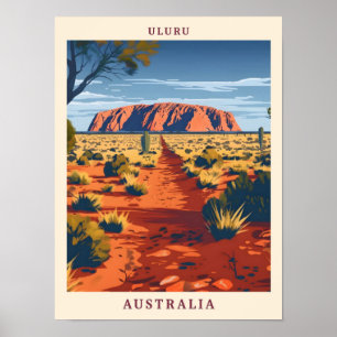 Affiche Uluru Australie Élégant Vintage voyage d'art