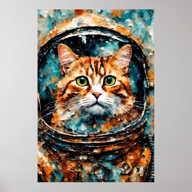 Affiche un adorable astronaute de chat (Devant)