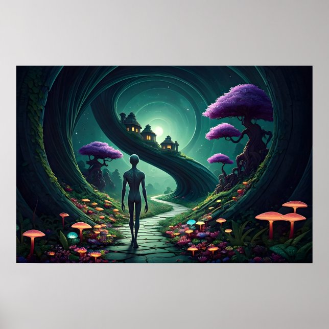 Affiche Un alien solitaire marche sur le chemin à travers  (Devant)