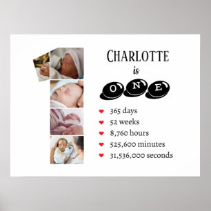 Affiche Un an de bébé photo Collage de la pépinière murale