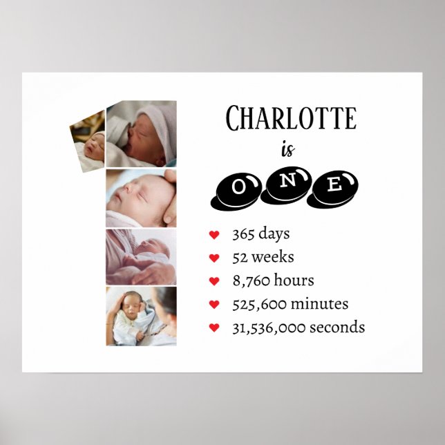 Affiche Un an de bébé photo Collage de la pépinière murale (Devant)