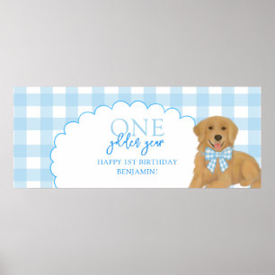 Affiche Un An d'Or Chien Retriever Bleu 1er Anniversaire