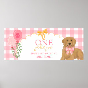 Affiche Un an en or Chiot Retriever Anniversaire 1ère anné