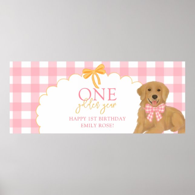 Affiche Un an en or Chiot Retriever Rose 1er Anniversaire (Devant)