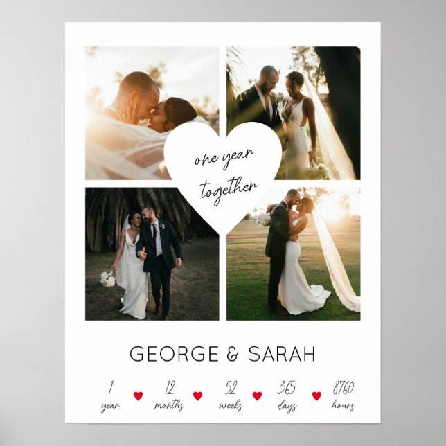 Affiche Un an ensemble Anniversaire Mariage 4 Photo (Devant)