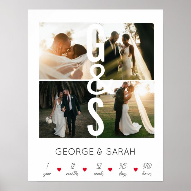 Affiche Un an ensemble Anniversaire Mariage 4 Photo Post (Devant)