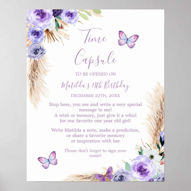 Affiche Un an Flutted Butterfly Birthday Time Capsule (Devant)