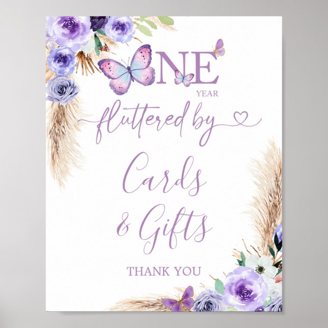 Affiche Un an Flutted Papillon Anniversaire Cartes et Cade (Devant)