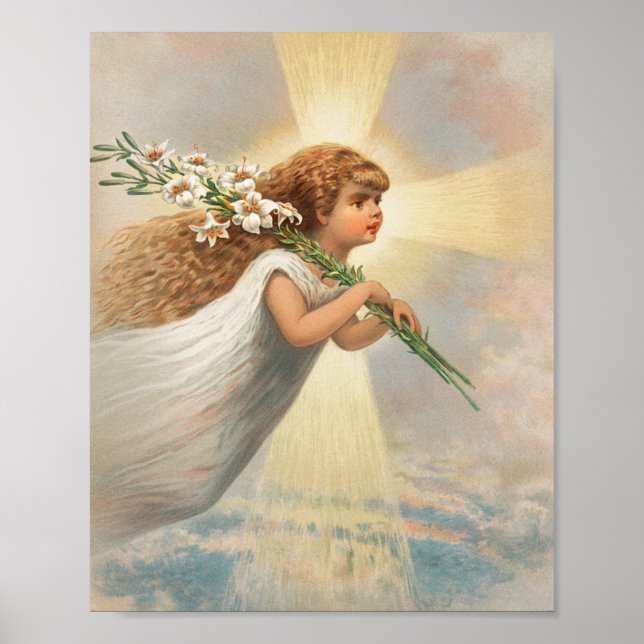 Affiche Un ange dans le ciel tenant des lys noël (Devant)