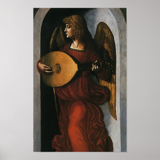 Affiche Un ange en rouge avec un luth par Léonard de Vinci (Devant)