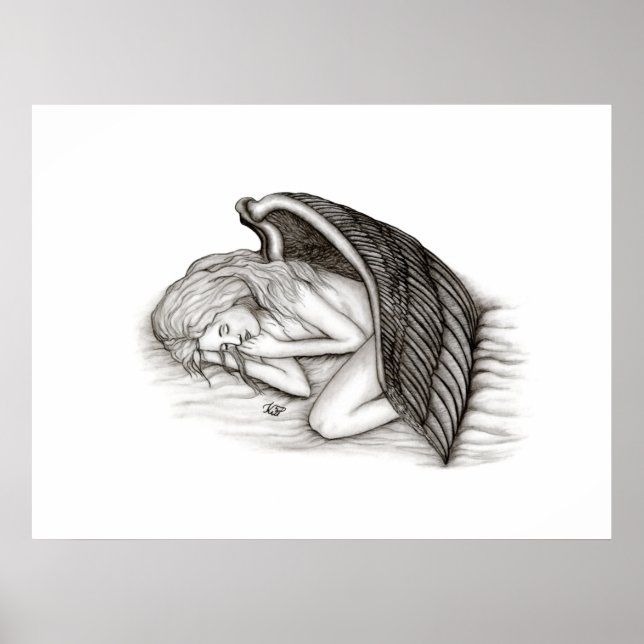 Affiche Un ange endormi, noir et blanc (Devant)