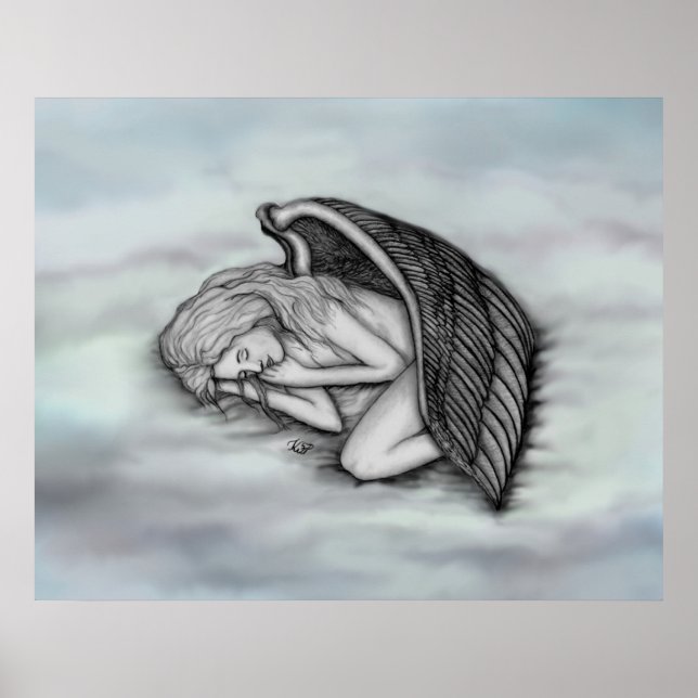 Affiche Un ange endormi sur les nuages du ciel (Devant)