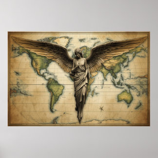 Affiche Un ange regardant chaque pays sur Terre sur un mur