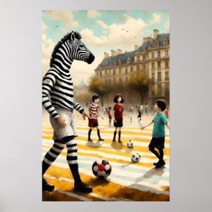 Affiche Un arbitre zèbre dans un match de football