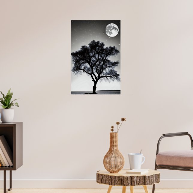 Affiche Un arbre dans le désert sous la lumière du m plein (Salon 3)