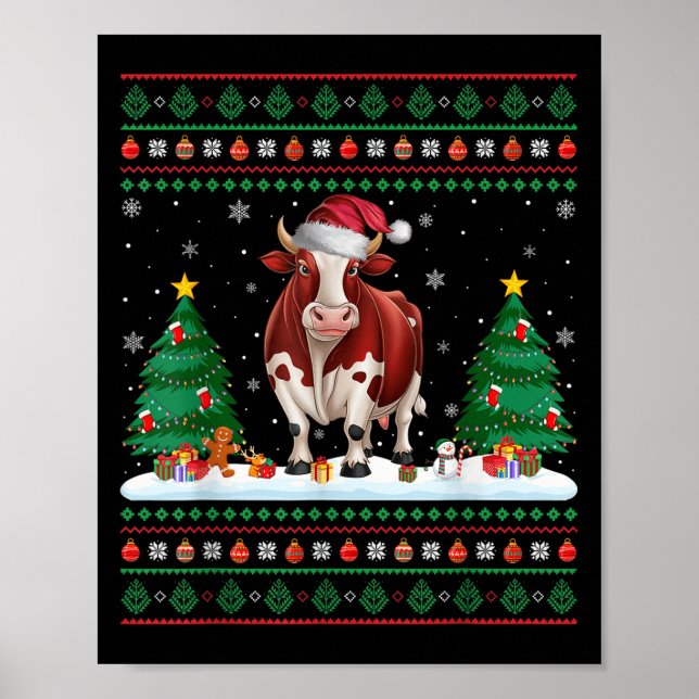Affiche Un arbre de Noël éclaire la vache Père Noël laide  (Devant)