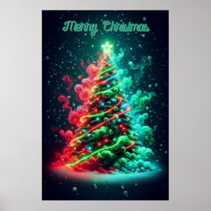 Affiche Un arbre de Noël rouge et vert fumé 24x36 mural