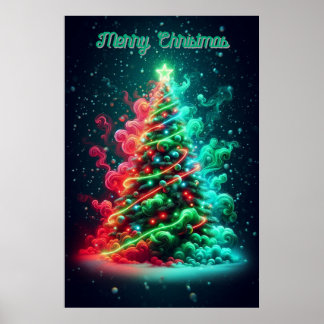 Affiche Un arbre de Noël rouge et vert fumé 24x36 mural