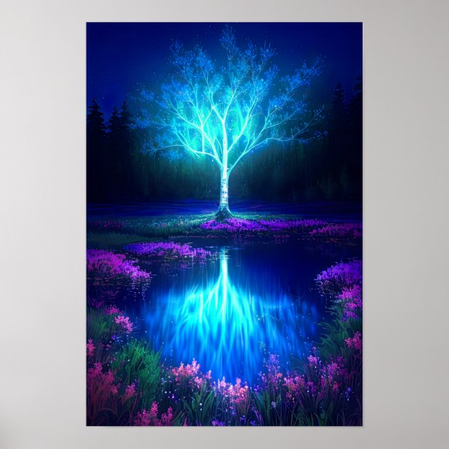 Affiche Un arbre en bleu dans la nuit (Devant)