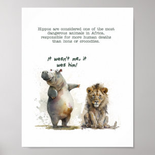 Affiche Un art animal mignon - "L'hippo ne l'a pas fait"