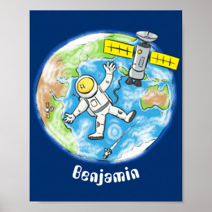 Affiche Un astronaute amusant dans l'espace et la bande de
