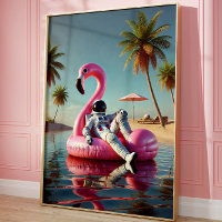 Un astronaute amusant sur Pink Flamant rose Beach