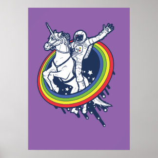 Affiche Un astronaute chevauchant une licorne à travers un