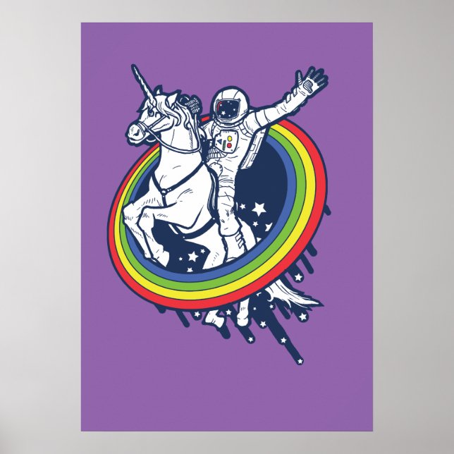 Affiche Un astronaute chevauchant une licorne à travers un (Devant)