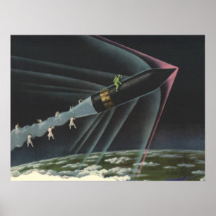 Affiche Un astronaute de science-fiction vintage à cheval
