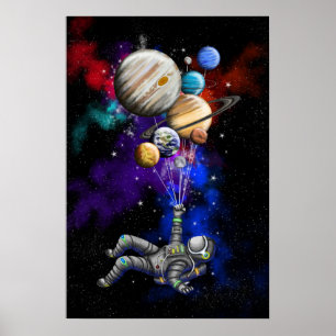 Affiche Un astronaute flottant dans l'espace avec des ball