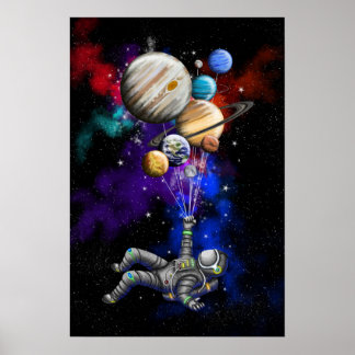 Affiche Un astronaute flottant dans l'espace avec des ball