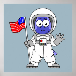 Affiche Un astronaute parasaurolophus tient le drapeau amé