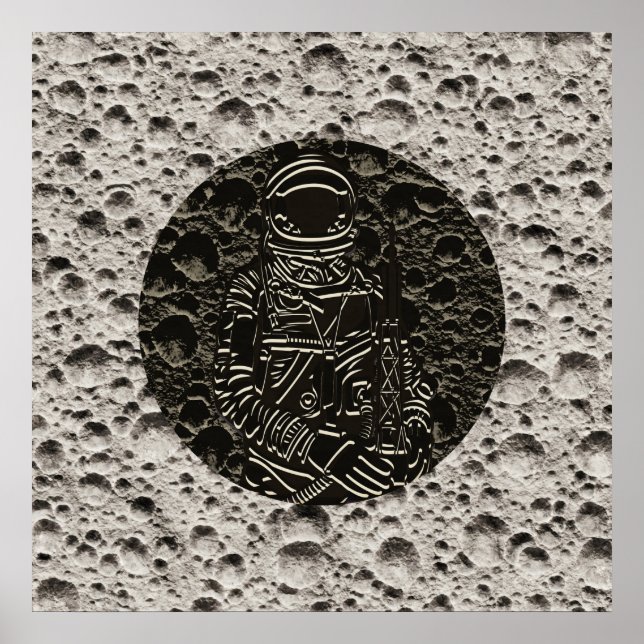 Affiche Un astronaute sur l'espace lune Noir & Grey (Devant)