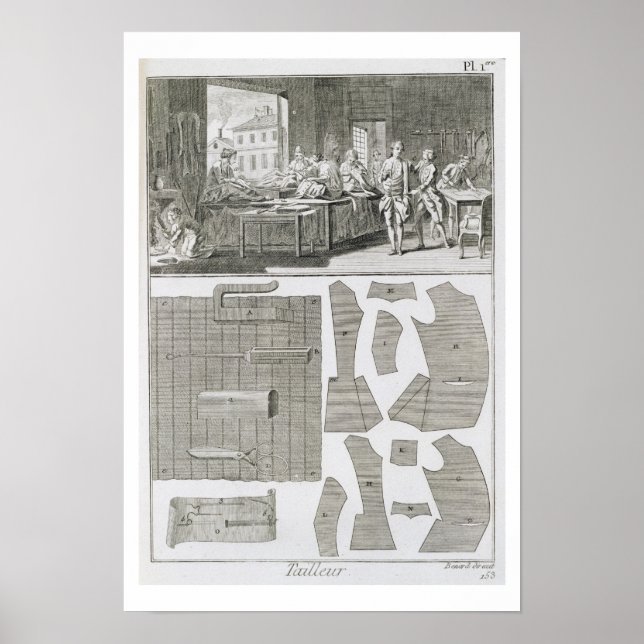 Affiche Un atelier de tailleur et des motifs, du "Encycl" (Devant)