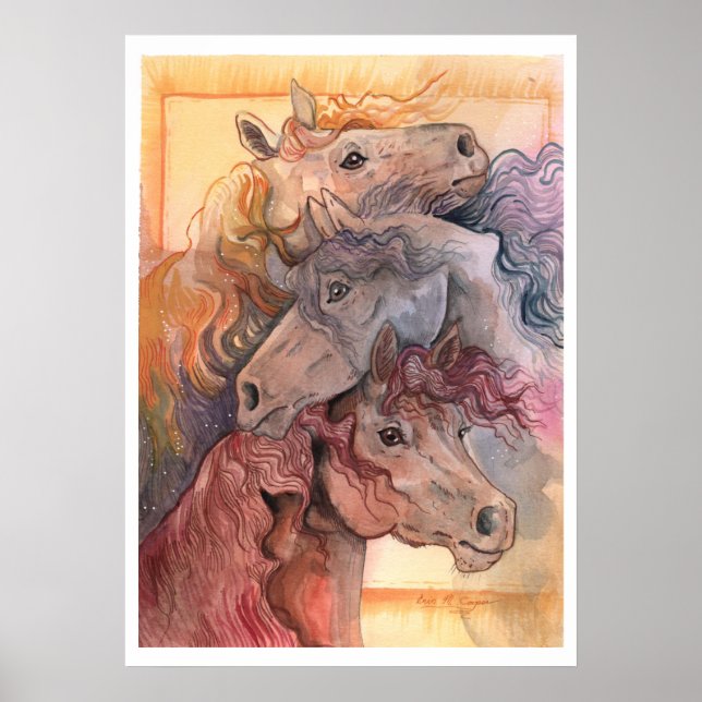 Affiche Un avec le Herd Watercolor Horses (Devant)