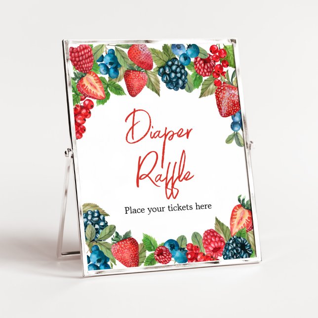 Affiche Un Baby shower doux au Berry Raffle (Sweet Girl Berry Baby Shower Diaper Raffle Sign)
