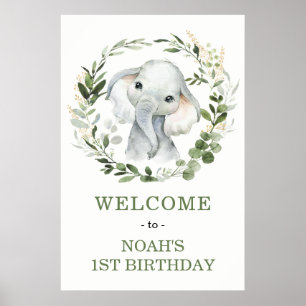Affiche Un Baby shower Eléphant à la verdure