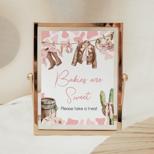 Affiche Un Baby shower petite fille Les bébés sont doux (A Little Cowgirl Clothesline Baby Shower Babies are Sweet Sign)