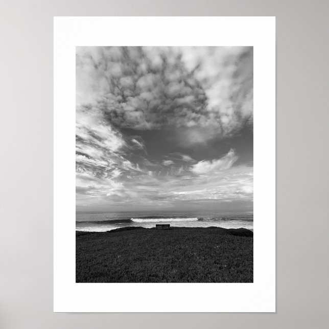 Affiche Un banc solitaire Photographie noir et blanc (Devant)