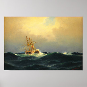 Affiche Un bateau à vapeur dans une tempête dans l'océan A