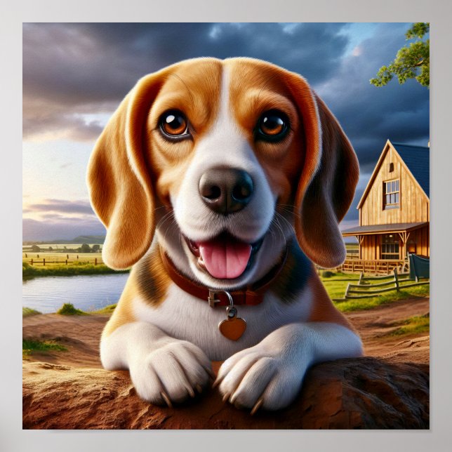 Affiche Un Beagle de charme dans une campagne rustique (Devant)